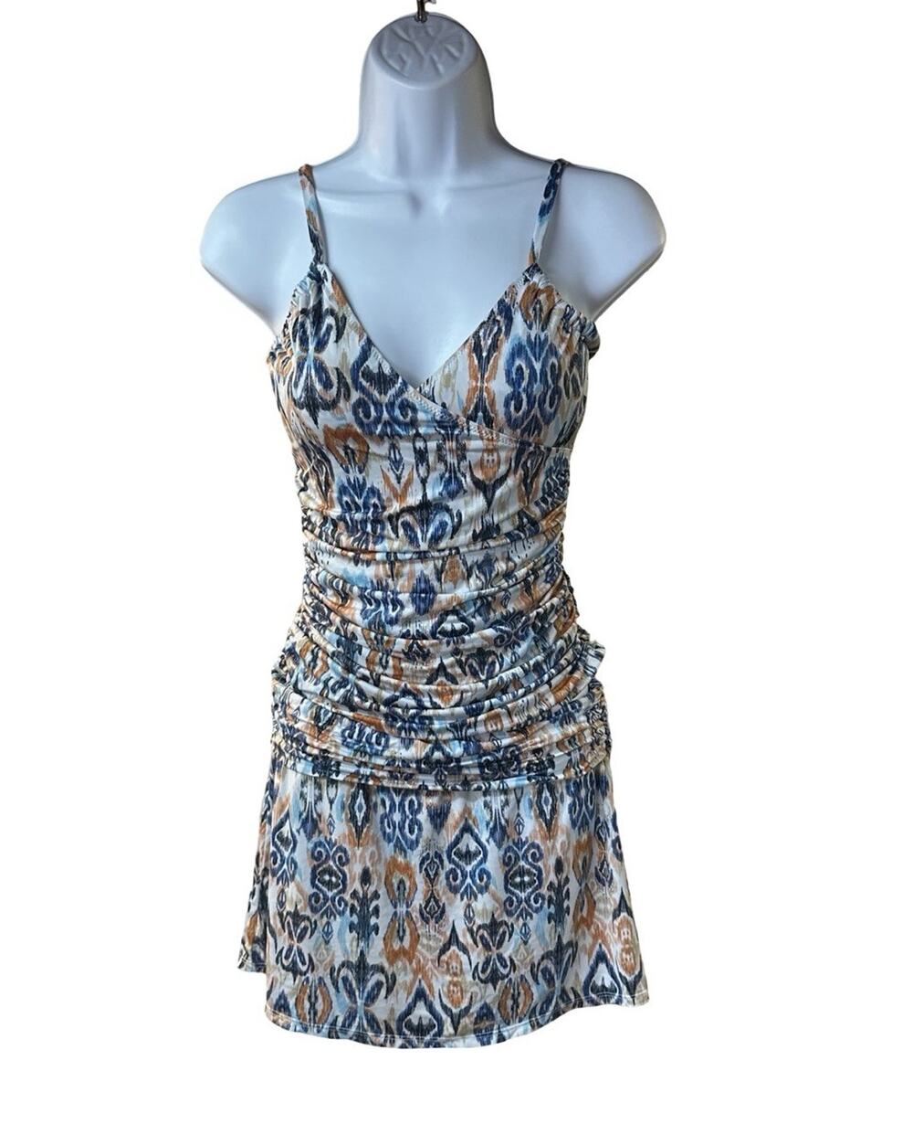 Garnet Hill Women’s Ikat Tankini Set Ruched Surplice Top 2 Skirted Bottom 4